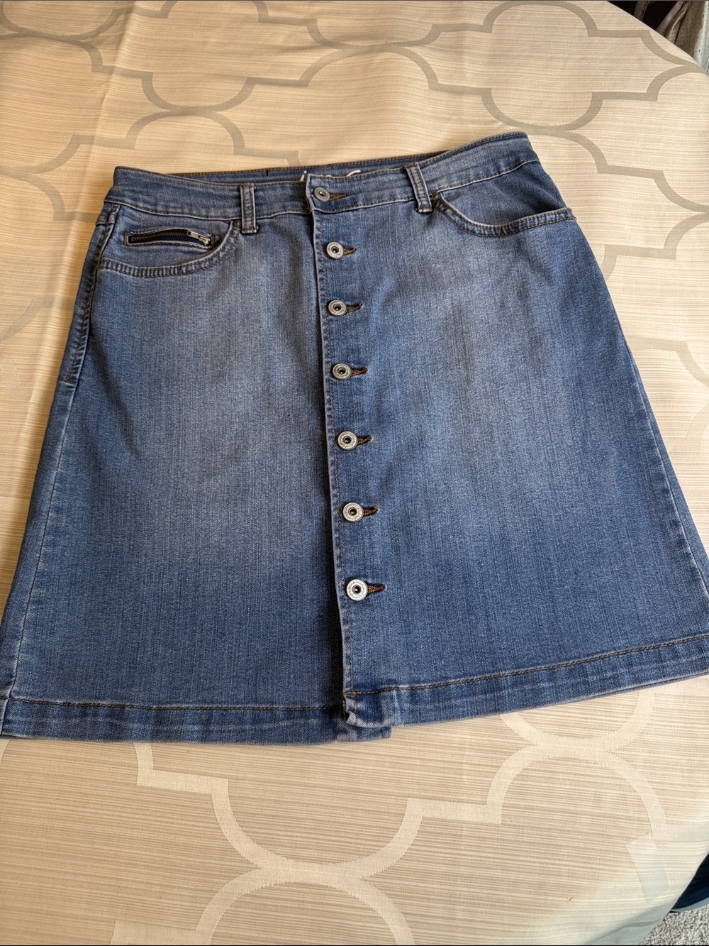 INC International Concepts Medium Blue Button-Front A-Line Denim Skirt